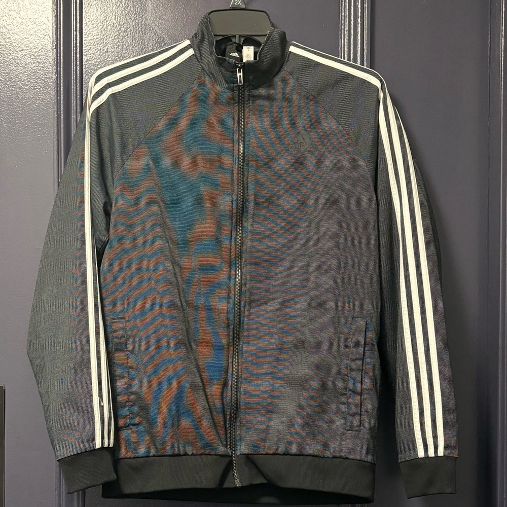 Adidas Track Top Jacket Full Zip Black Grey White Medium